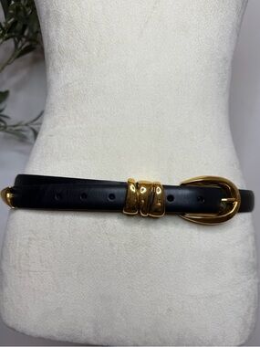 Madewell Black Leather Belt with Gold Buckle and Loops